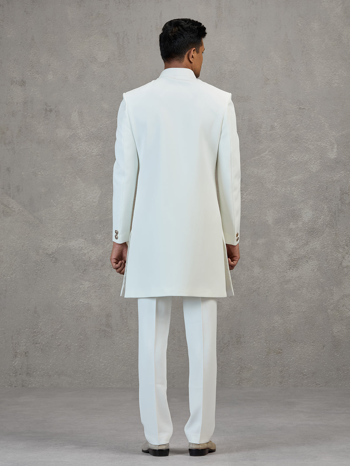 White terry rayon elegant wedding indowestern ensemble