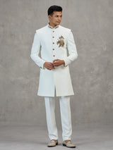 White terry rayon elegant wedding indowestern ensemble