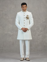 White terry rayon elegant wedding indowestern ensemble