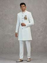 White terry rayon elegant wedding indowestern ensemble