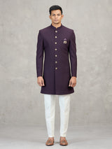 Wine jute elephant brooch occasion wear indowestern set