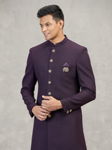 Wine jute elephant brooch occasion wear indowestern set