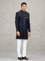 Navy blue jute elephant brooch celebration indowestern set