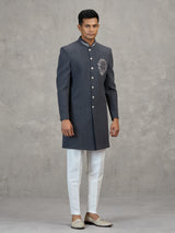 Grey terry rayon refined wedding indowestern ensemble