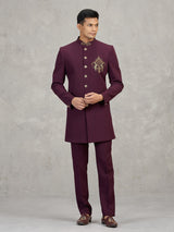 Maroon terry rayon elegant reception indowestern set