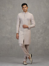 Peach jute elephant motif soft designer indowestern set