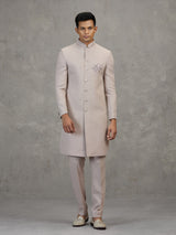 Peach jute elephant motif soft designer indowestern set