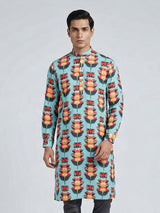 Sky blue cotton kurta with beautiful print for men