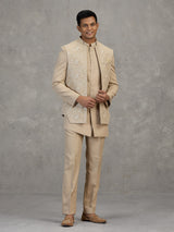 Gold terry rayon indowestern set with embroidery