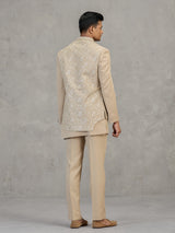 Gold terry rayon indowestern set with embroidery