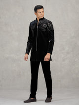 Black velvet indowestern set for reception wear