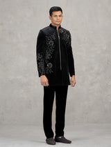 Black velvet indowestern set for reception wear