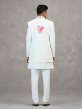 White terry rayon carnival style embellished indowestern set