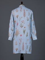Mint blue linen floral printed festive kurta suit