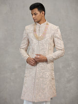 Light peach satin silk sherwani for men wedding wear