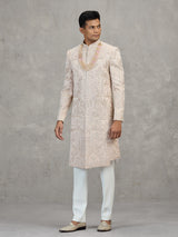 Light peach satin silk sherwani for men wedding wear