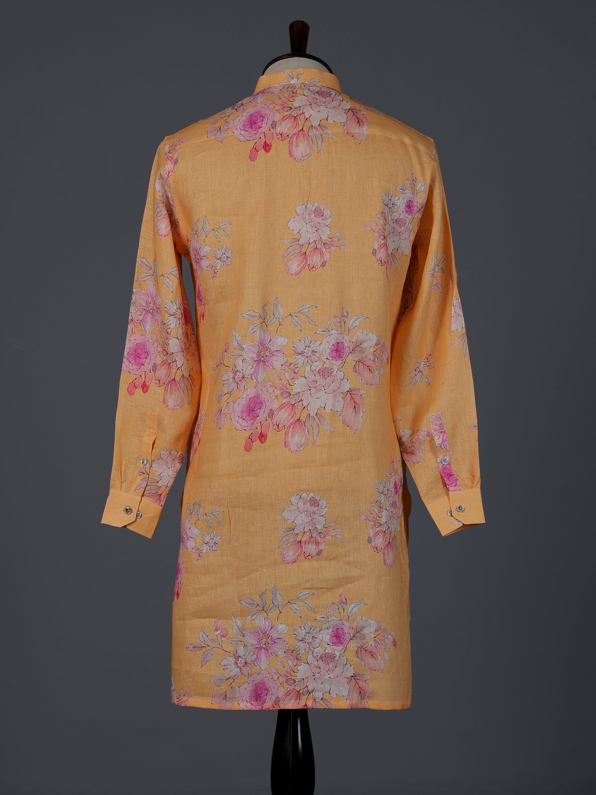 Bright peach linen floral printed designer kurta suit