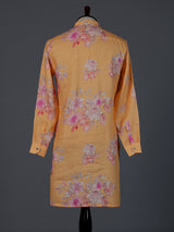 Bright peach linen floral printed designer kurta suit