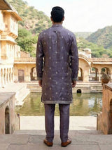 Pastel purple silk resham sequins festive kurta suit