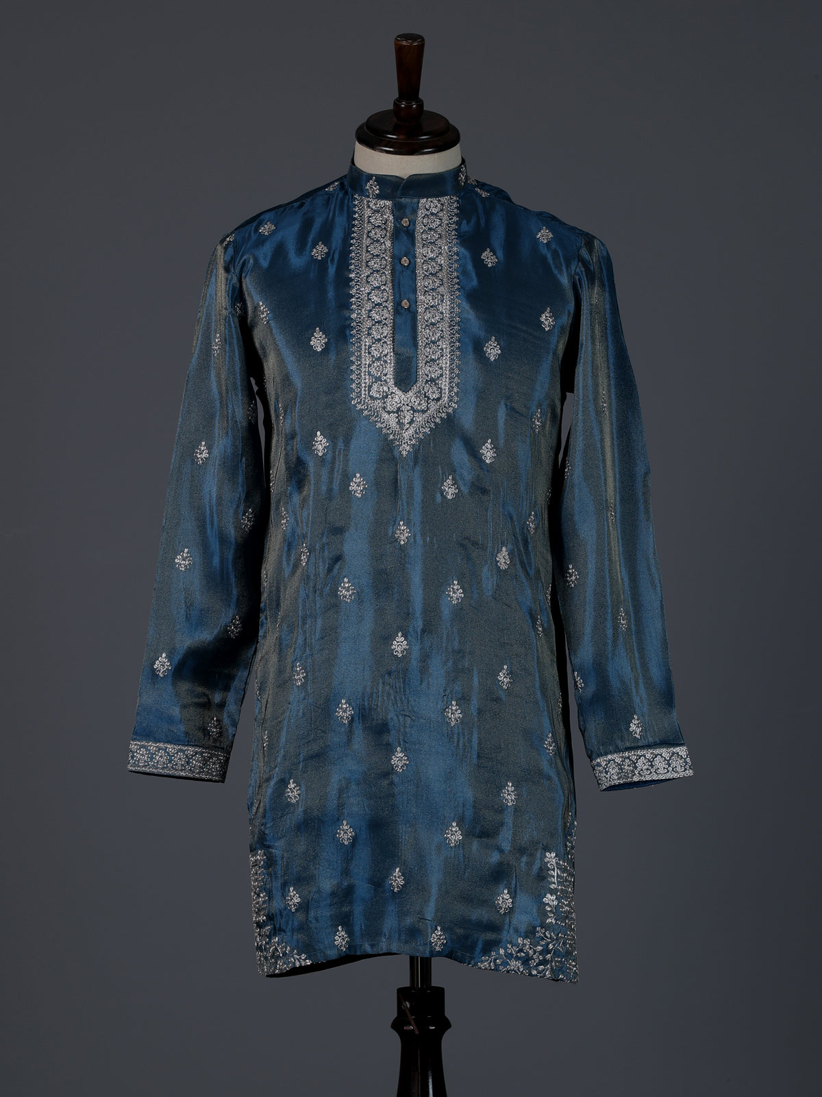 Pastel blue silk resham sequins wedding kurta suit