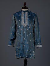 Pastel blue silk resham sequins wedding kurta suit