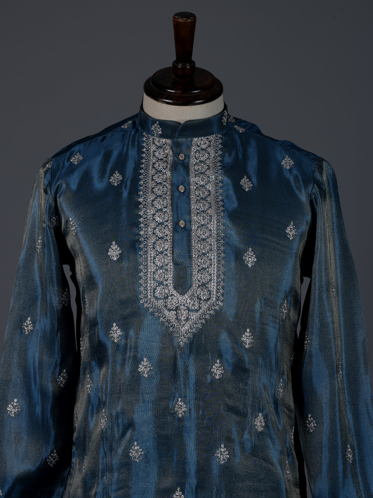 Pastel blue silk resham sequins wedding kurta suit