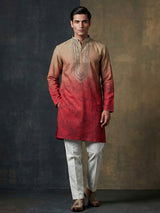 Red olive shaded cotton aabla thread festive kurta suit