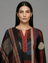 Black silk printed straight cut casual kurti set