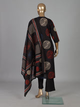 Black silk printed straight cut casual kurti set