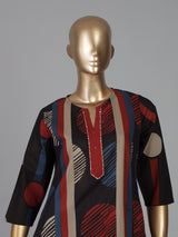 Black silk printed straight cut casual kurti set