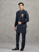 Navy blue festive linen waistcoat set