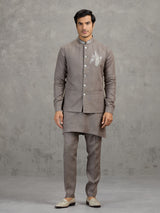 Cement grey linen waistcoat set for men