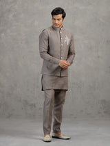Cement grey linen waistcoat set for men