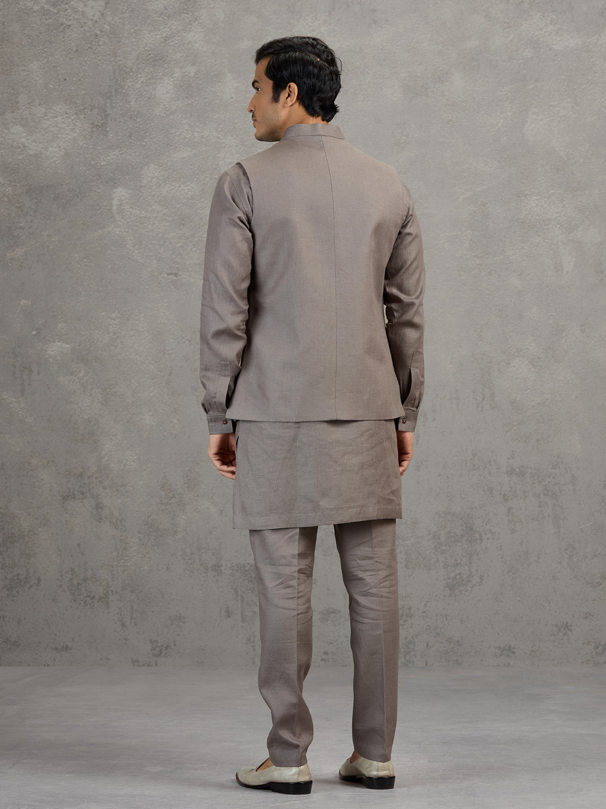 Cement grey linen waistcoat set for men