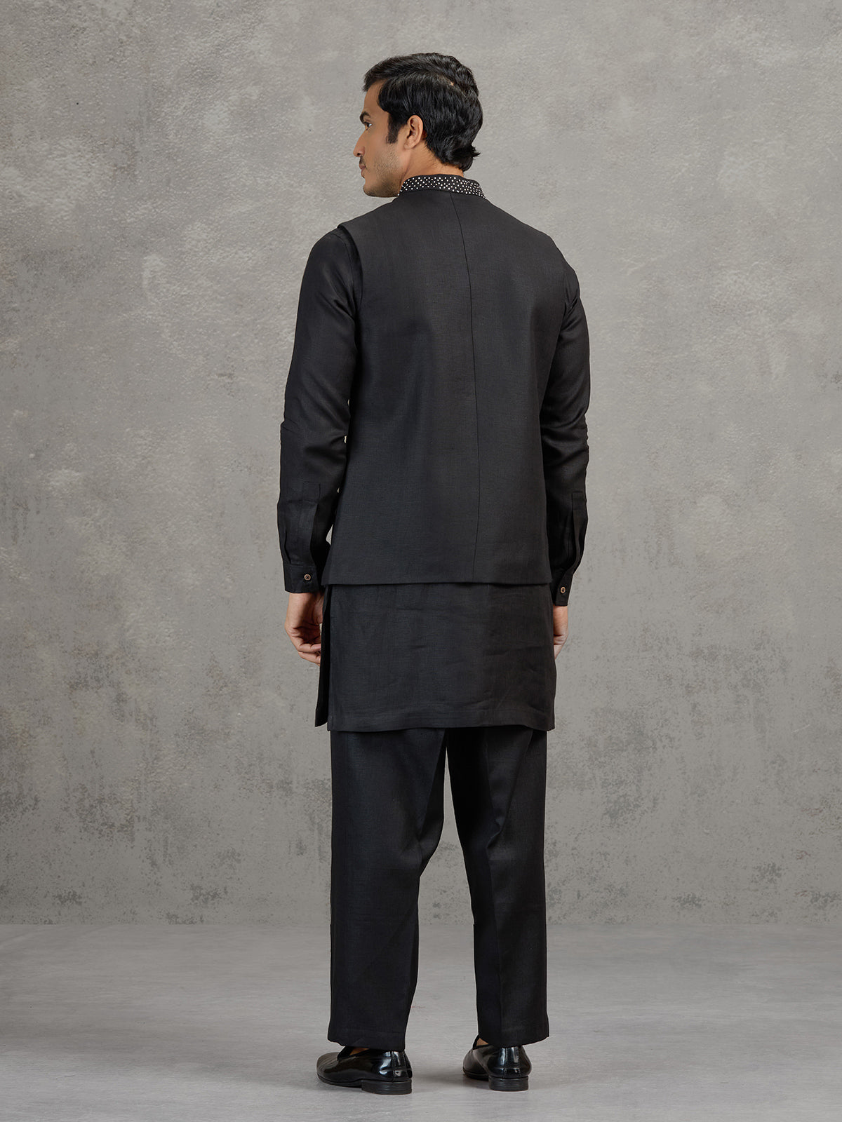 Black linen waistcoat set for wedding wear