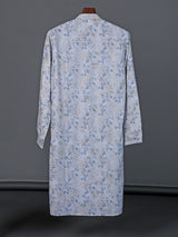 White floral printed cotton silk resham work kurta suit