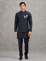 Navy blue linen waistcoat set for men