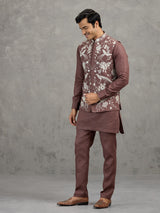 Light brown embroidered linen waistcoat set
