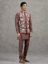 Light brown embroidered linen waistcoat set