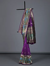Deep purple pure banarasi silk zari pallu festive saree
