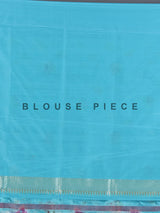 Aqua blue pure banarasi silk zari border festive saree