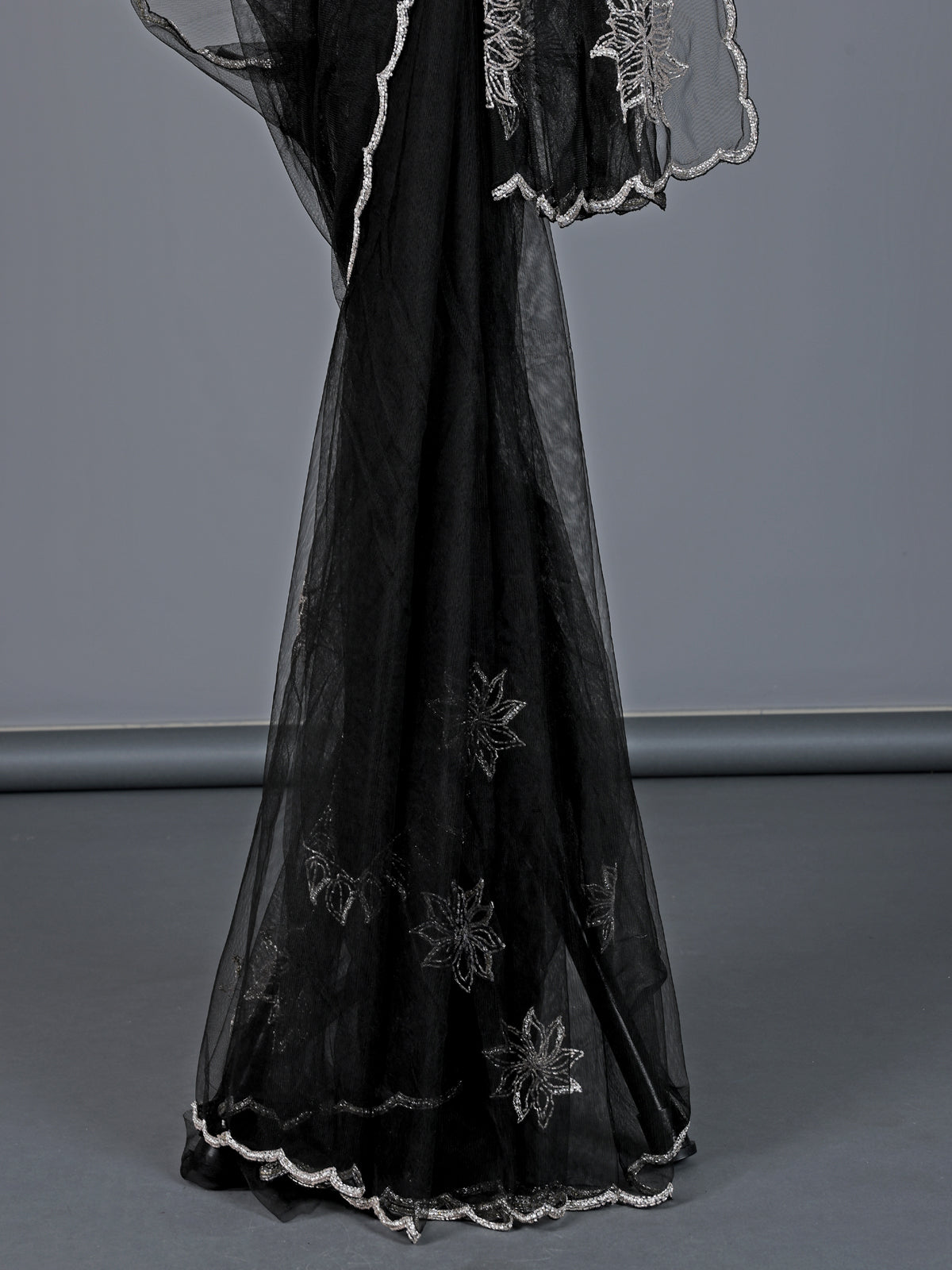 Black net cutdana embellished party wear saree