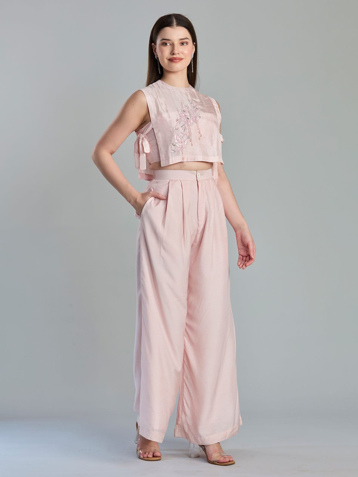 Elegant peach silk indo western designer co ord set