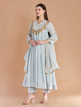 Graceful blue georgette anarkali festive wear with dupatta