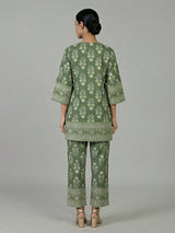 Mehendi green cotton floral printed casual co ord set
