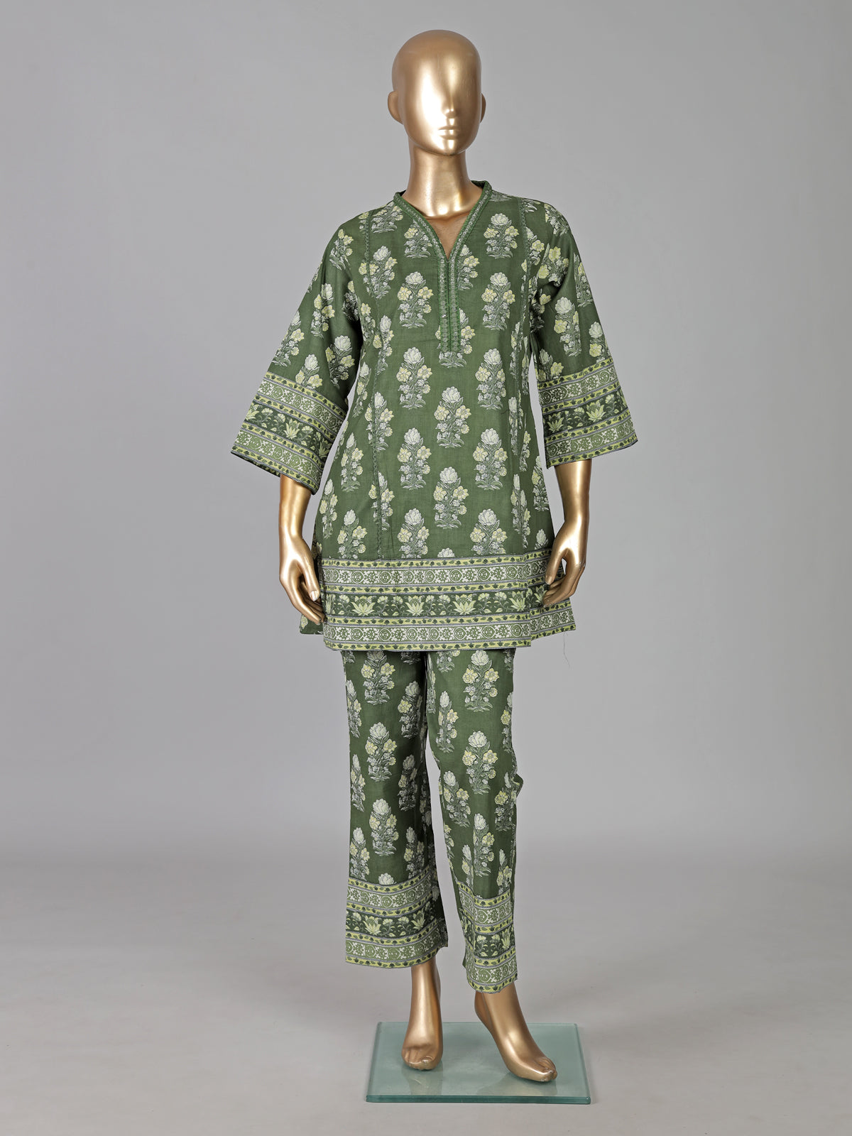 Mehendi green cotton floral printed casual co ord set