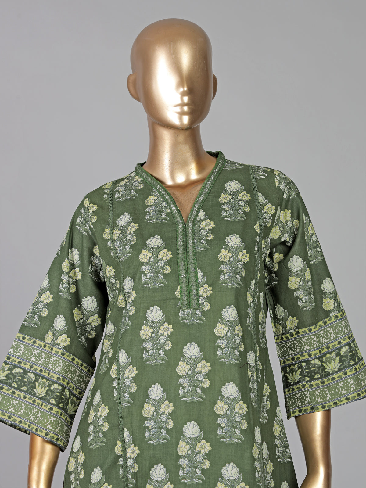 Mehendi green cotton floral printed casual co ord set