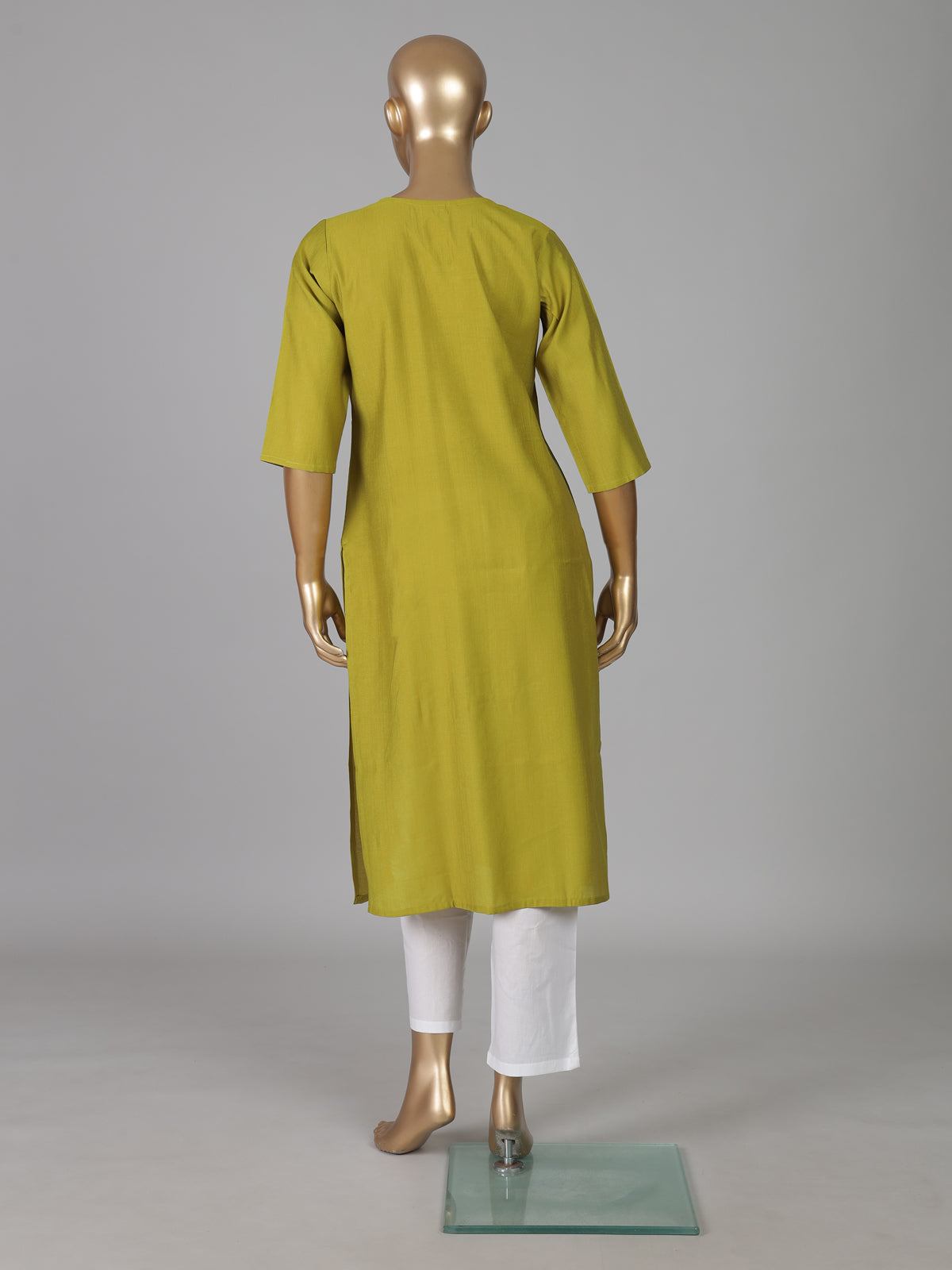 Parrot green tone on tone embroidered cotton silk kurti
