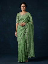 Pista green tissue organza mehendi special saree