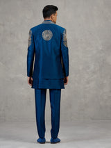 Dark blue silk Indowestern set with mirror work